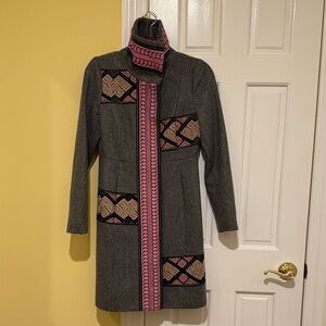 Tracy Reese Gray Coat with Pink and Black Geometric Patterns